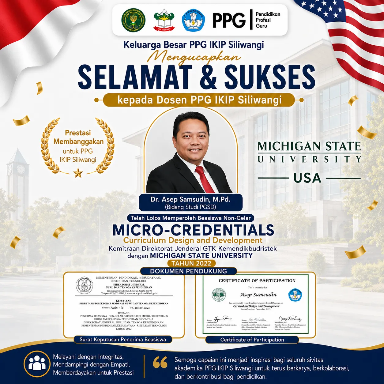 Dr. Asep Samsudin Raih Beasiswa Microcredentials Curriculum Design and Development di Michigan State University Tahun 2022