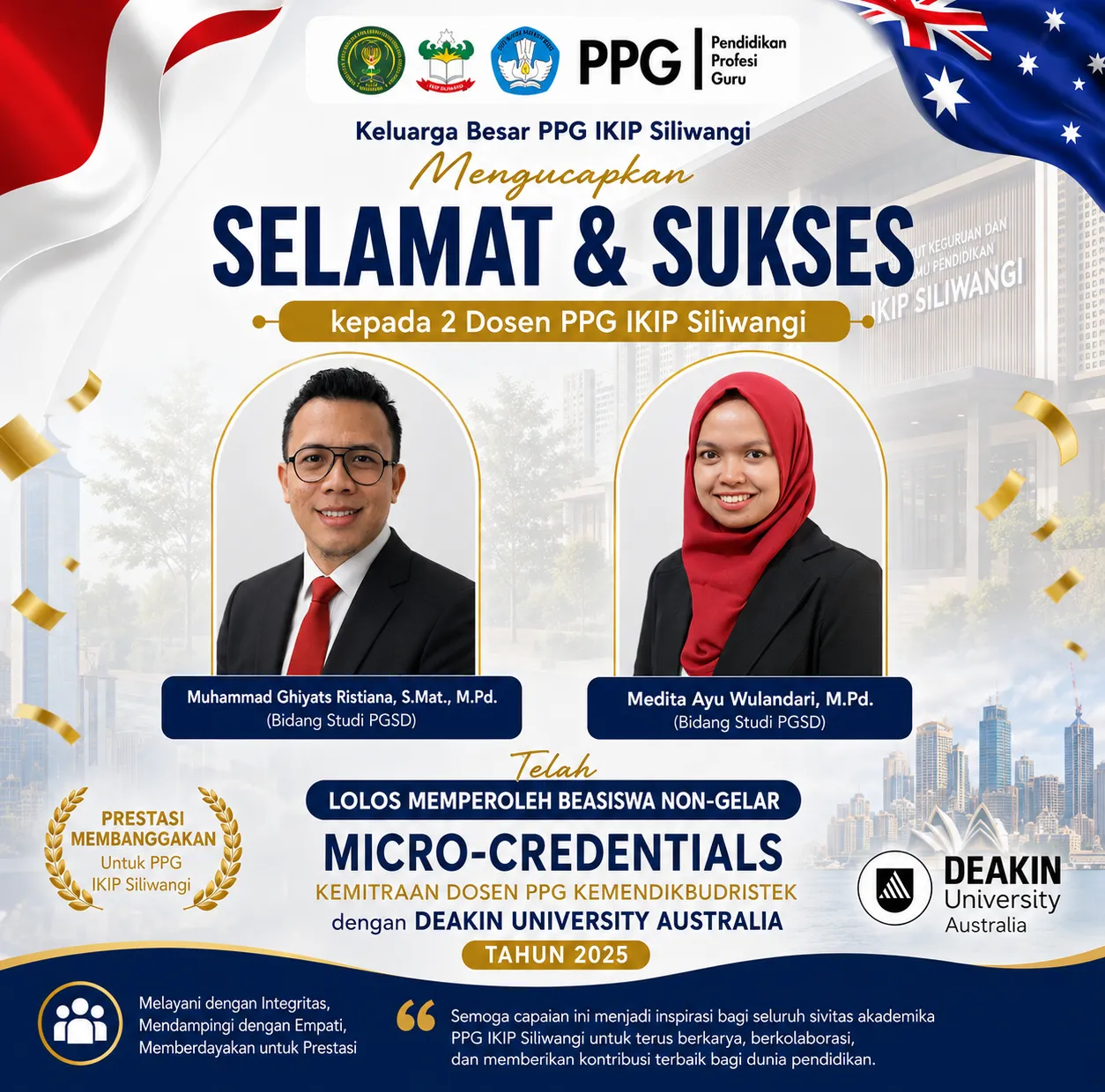 Dua Dosen PPG IKIP Siliwangi Raih Beasiswa Micro-Credentials di Deakin University Australia Tahun 2025
