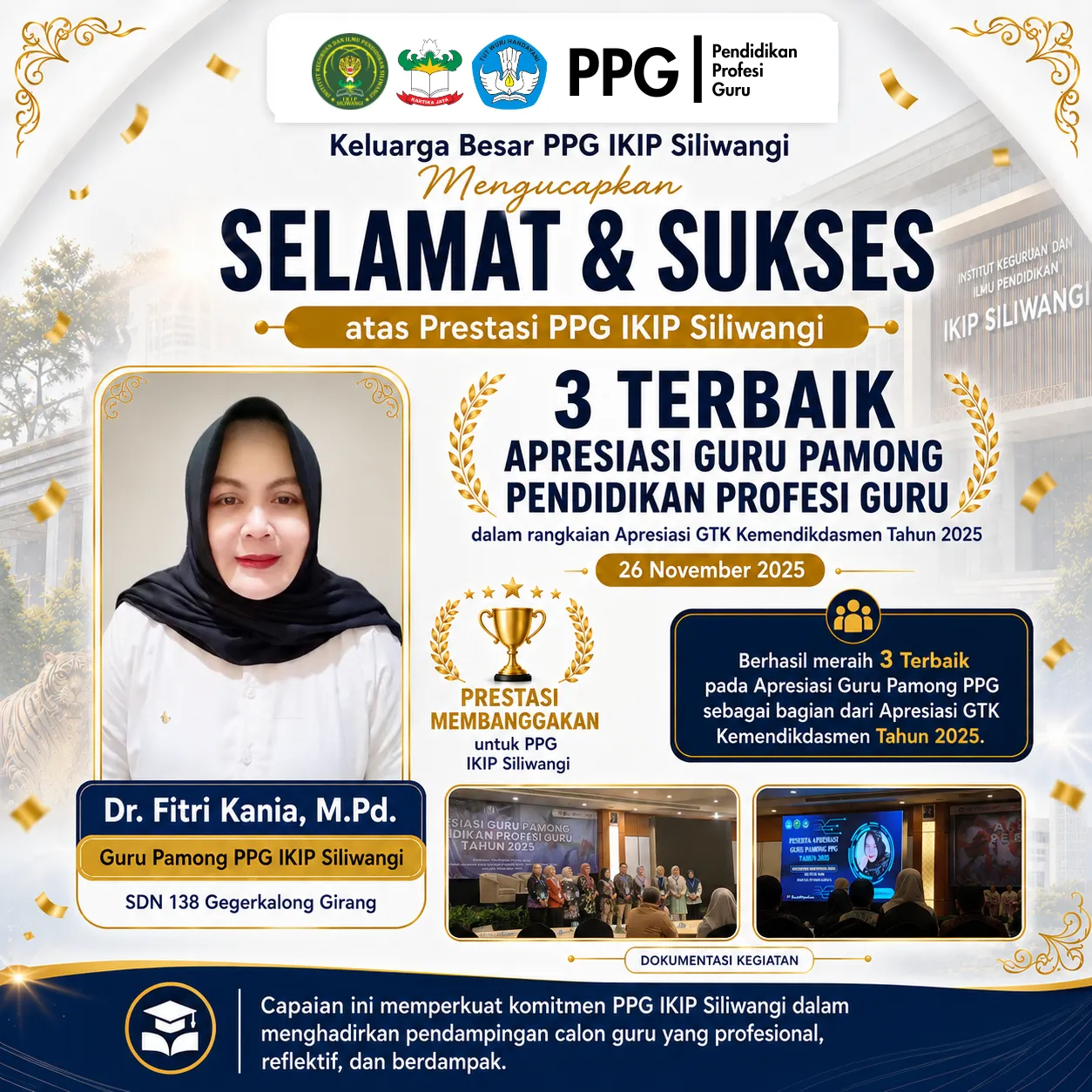 Guru Pamong PPG IKIP Siliwangi Raih Tiga Terbaik dalam Apresiasi GTK Kemendikdasmen Tahun 2025