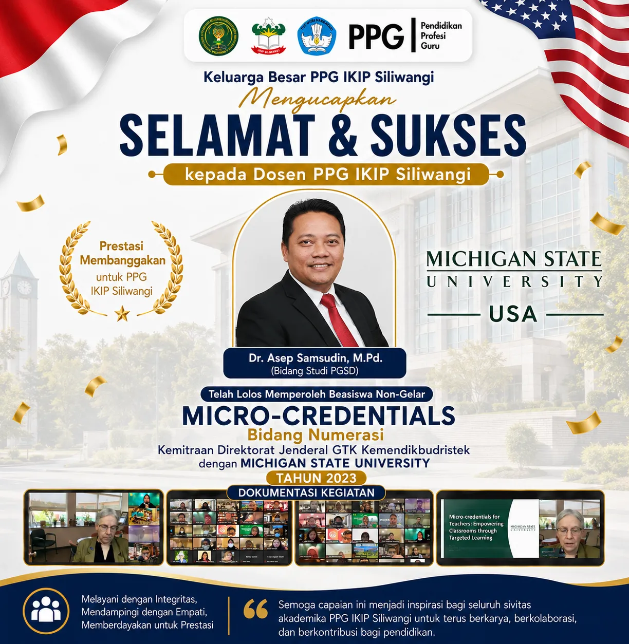 Dr. Asep Samsudin Raih Beasiswa Micro-Credentials Bidang Numerasi di Michigan State University Tahun 2023