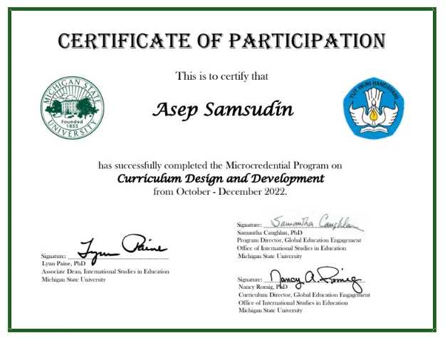 Dr. Asep Samsudin Raih Beasiswa Microcredentials Curriculum Design and Development di Michigan State University Tahun 2022