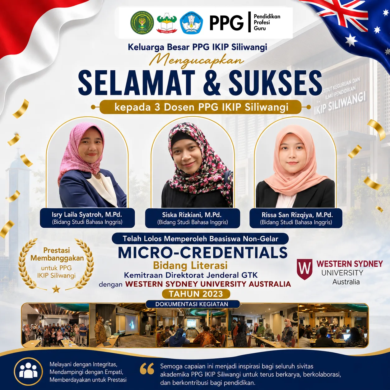 Tiga Dosen PPG IKIP Siliwangi Raih Beasiswa Micro-Credentials Literasi di Western Sydney University Tahun 2023